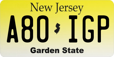 NJ license plate A80IGP