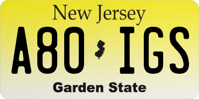 NJ license plate A80IGS