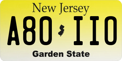 NJ license plate A80IIO