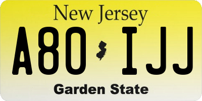 NJ license plate A80IJJ