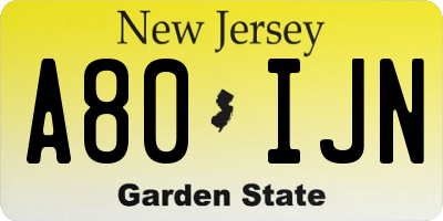 NJ license plate A80IJN