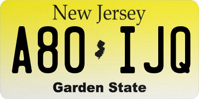 NJ license plate A80IJQ