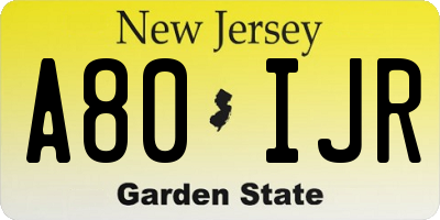 NJ license plate A80IJR
