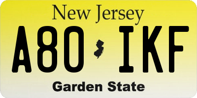NJ license plate A80IKF