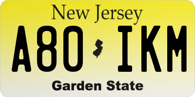 NJ license plate A80IKM