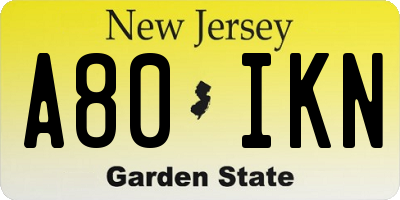 NJ license plate A80IKN