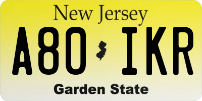 NJ license plate A80IKR