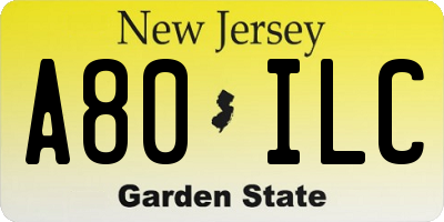 NJ license plate A80ILC