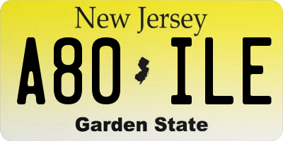 NJ license plate A80ILE