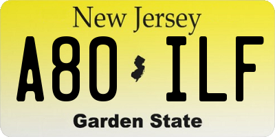 NJ license plate A80ILF