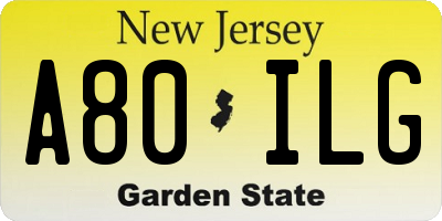 NJ license plate A80ILG
