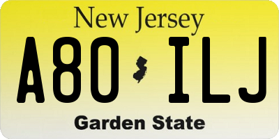 NJ license plate A80ILJ