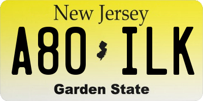 NJ license plate A80ILK