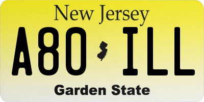NJ license plate A80ILL