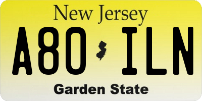 NJ license plate A80ILN