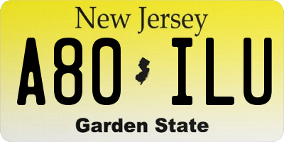 NJ license plate A80ILU