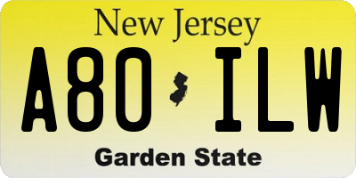 NJ license plate A80ILW
