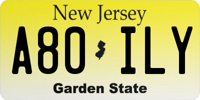 NJ license plate A80ILY
