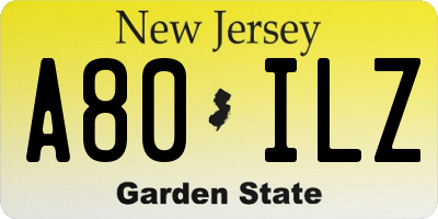 NJ license plate A80ILZ