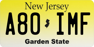 NJ license plate A80IMF