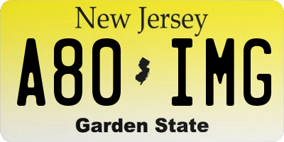 NJ license plate A80IMG