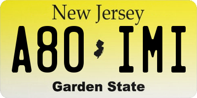 NJ license plate A80IMI