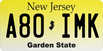 NJ license plate A80IMK