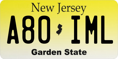 NJ license plate A80IML