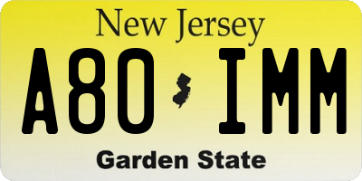 NJ license plate A80IMM