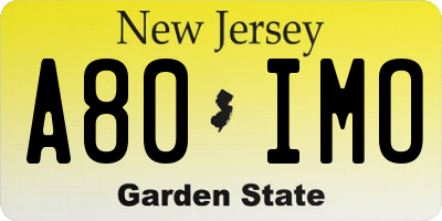 NJ license plate A80IMO