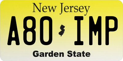 NJ license plate A80IMP