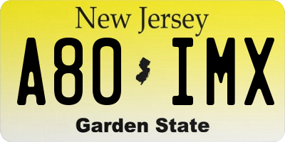 NJ license plate A80IMX