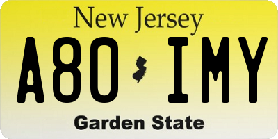 NJ license plate A80IMY