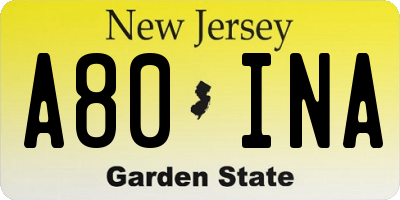 NJ license plate A80INA