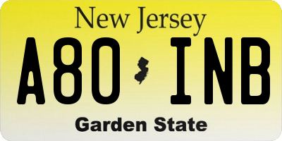 NJ license plate A80INB