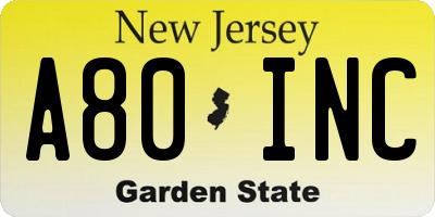 NJ license plate A80INC