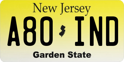 NJ license plate A80IND