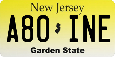 NJ license plate A80INE