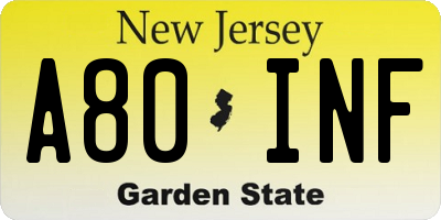 NJ license plate A80INF
