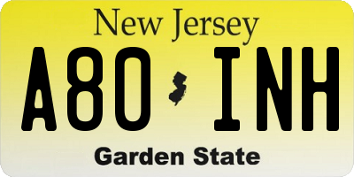NJ license plate A80INH