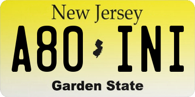 NJ license plate A80INI