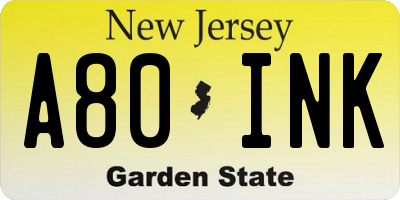 NJ license plate A80INK