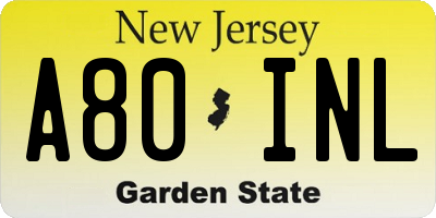 NJ license plate A80INL