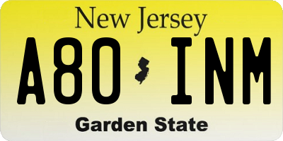 NJ license plate A80INM