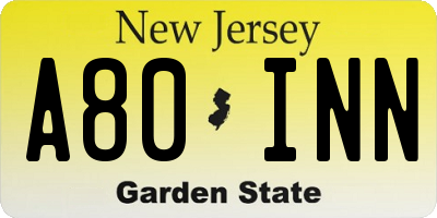 NJ license plate A80INN