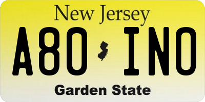 NJ license plate A80INO