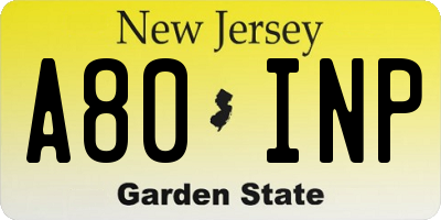 NJ license plate A80INP