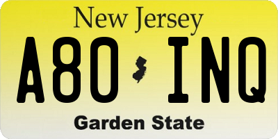 NJ license plate A80INQ
