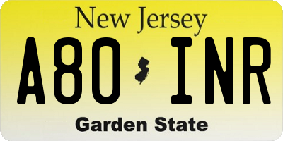 NJ license plate A80INR