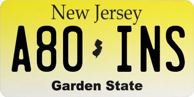 NJ license plate A80INS
